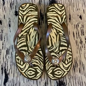 Brighton Wedge Platform Flip Flops Bronze Zebra 9